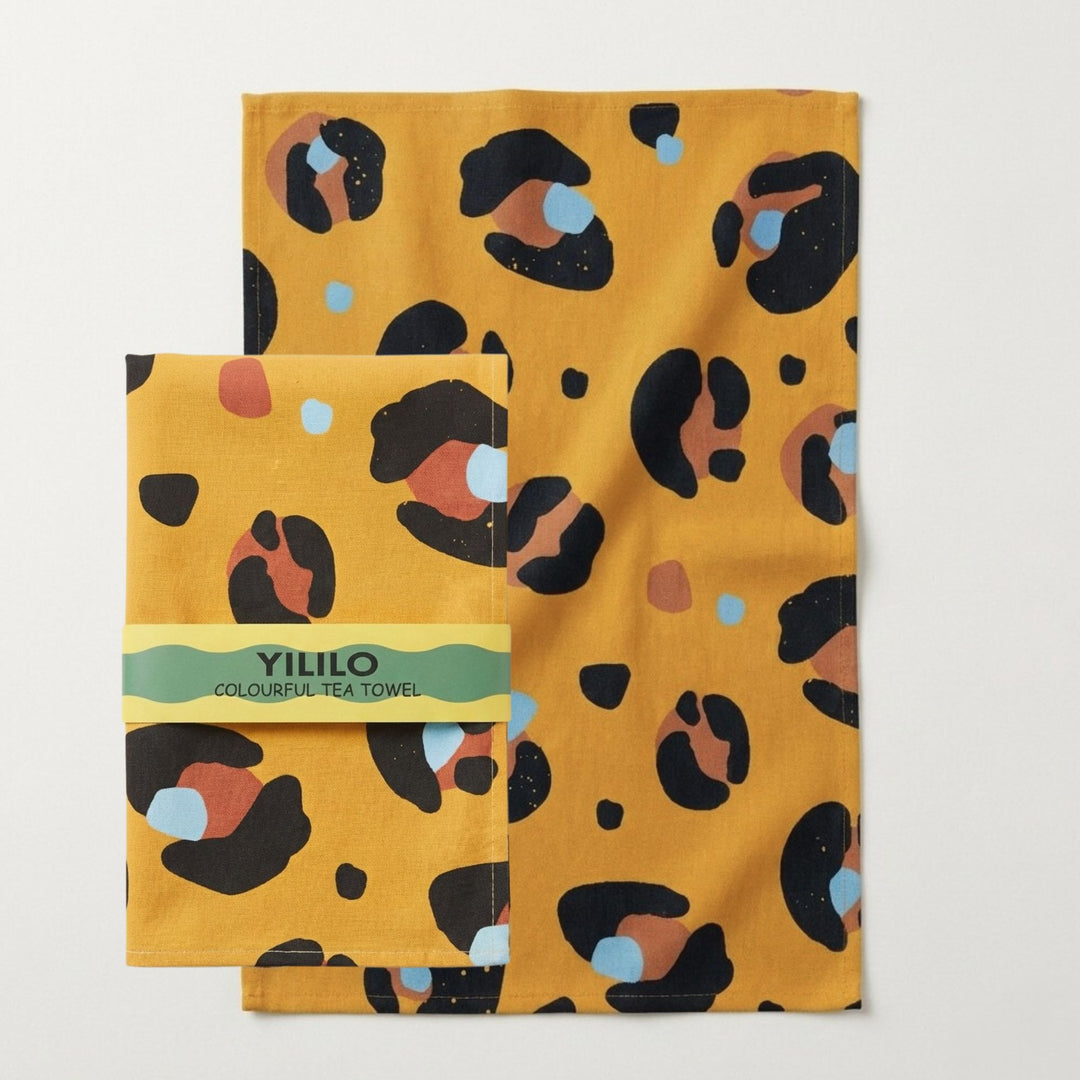 Yellow Leopard Print Cotton Tea Towel