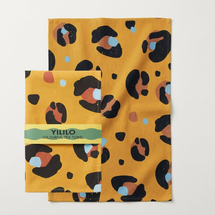 Yellow Leopard Print Cotton Tea Towel