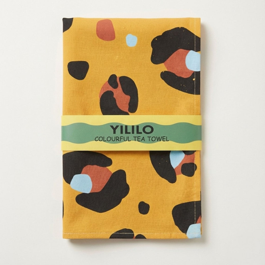Yellow Leopard Print Cotton Tea Towel