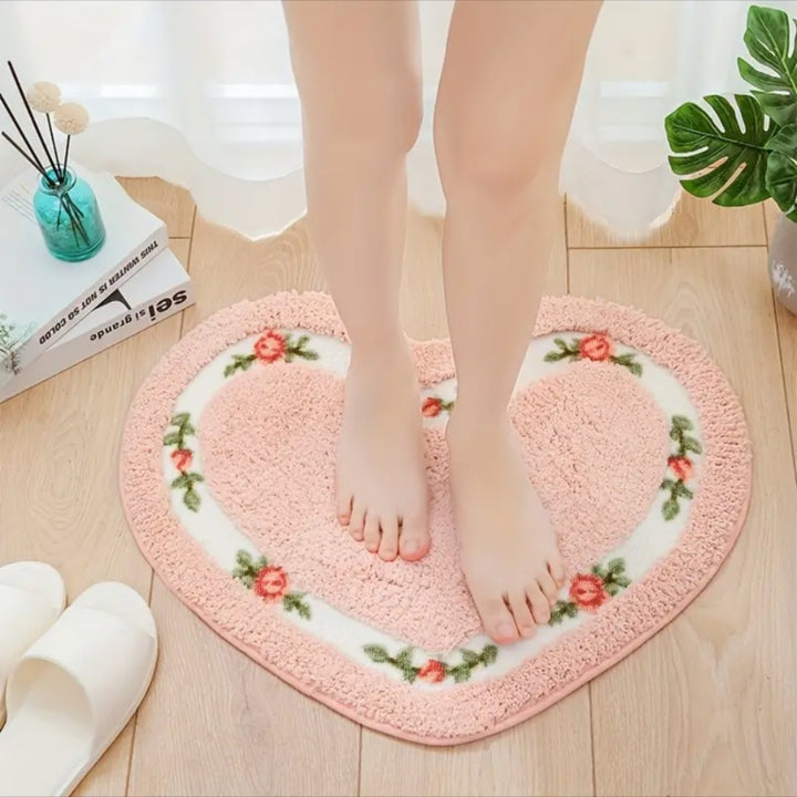 Heart Shape Flower Small Floor Mat Rug - Yililo