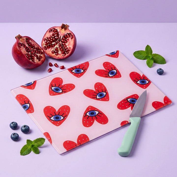 Pink Red Heart Eye Glass Chopping Board