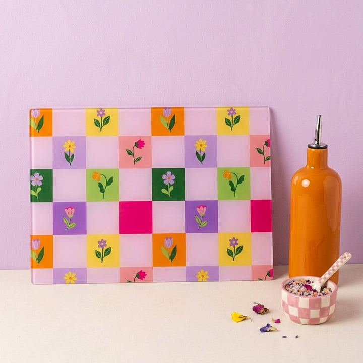 Floral Pastel Checkmate Glass Chopping Board