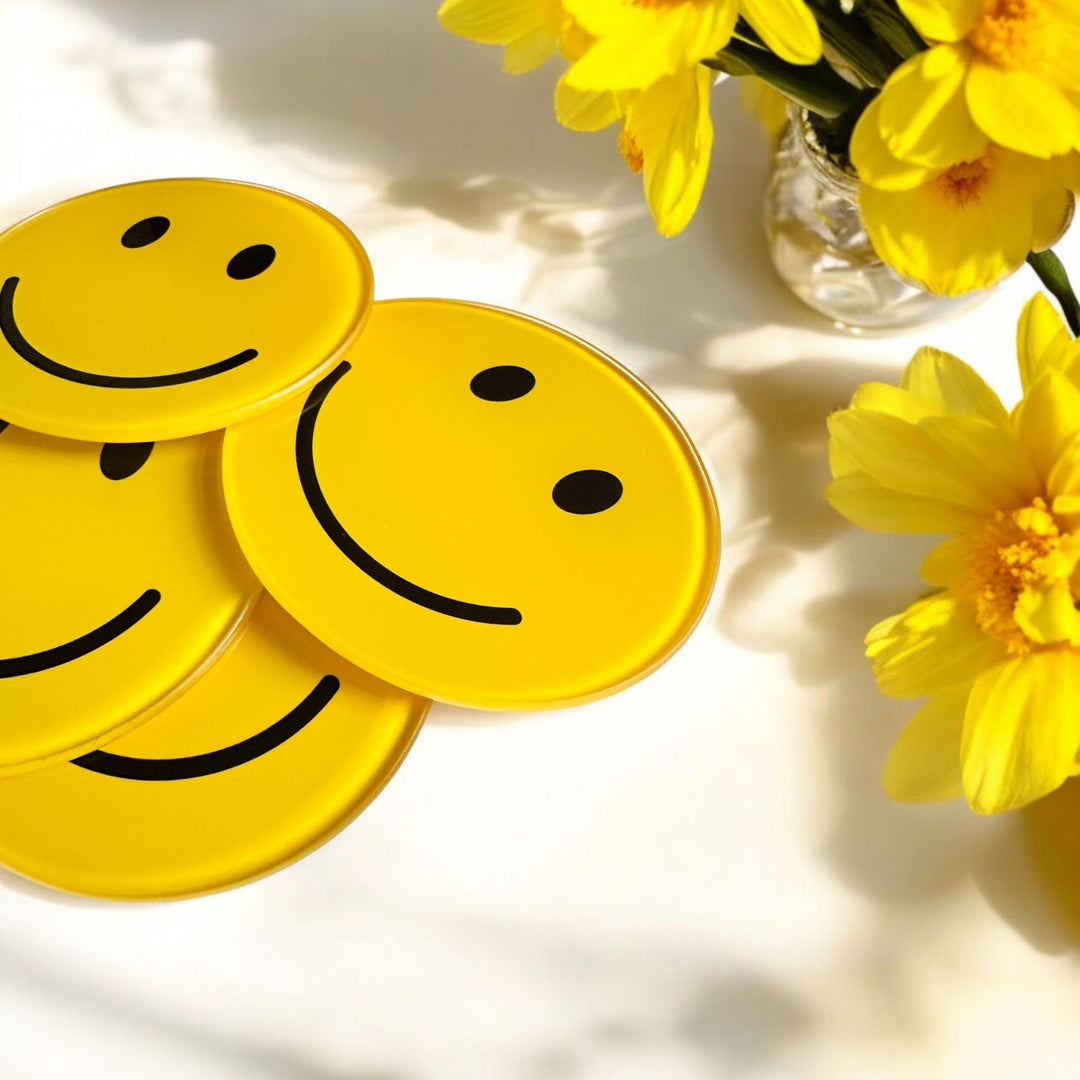 Yellow Smiley Face Coasters - Yililo