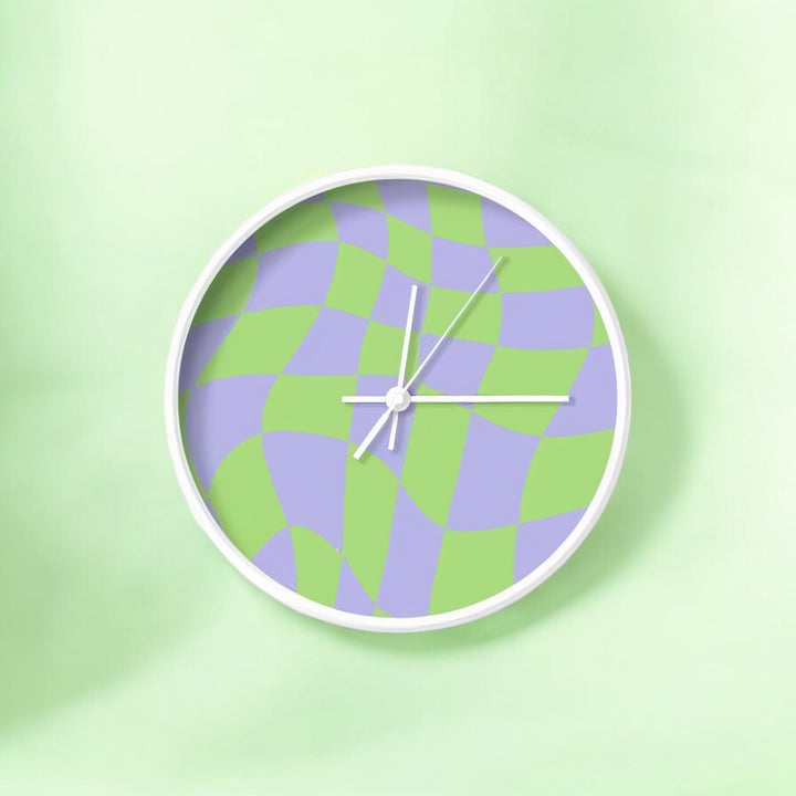 90s Green Lilac Wavy Check Wall Clock