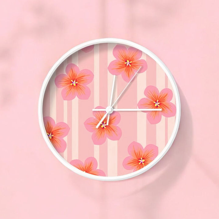 Pink Stripe Flower Wall Clock