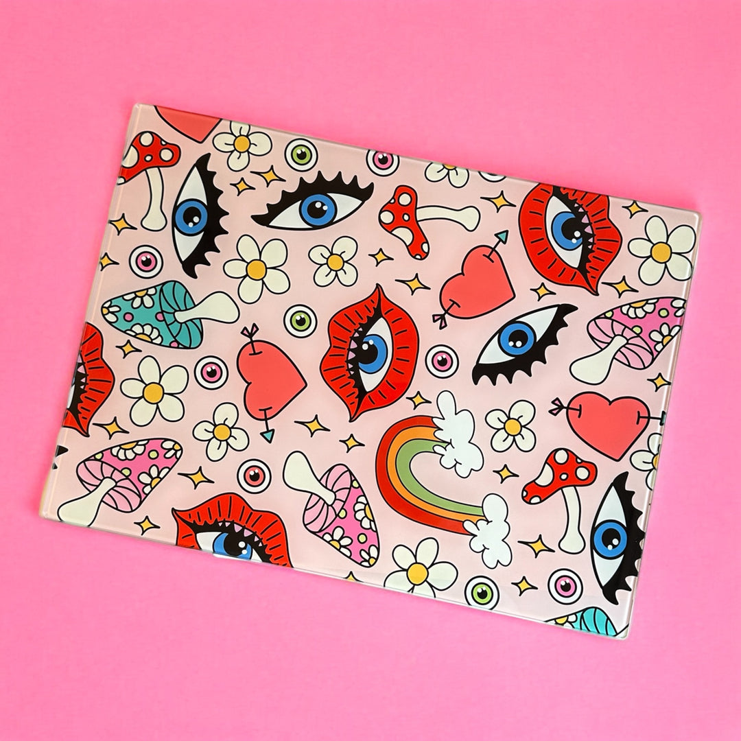 Pink Lips And Eyes Glass Chopping Board - Yililo