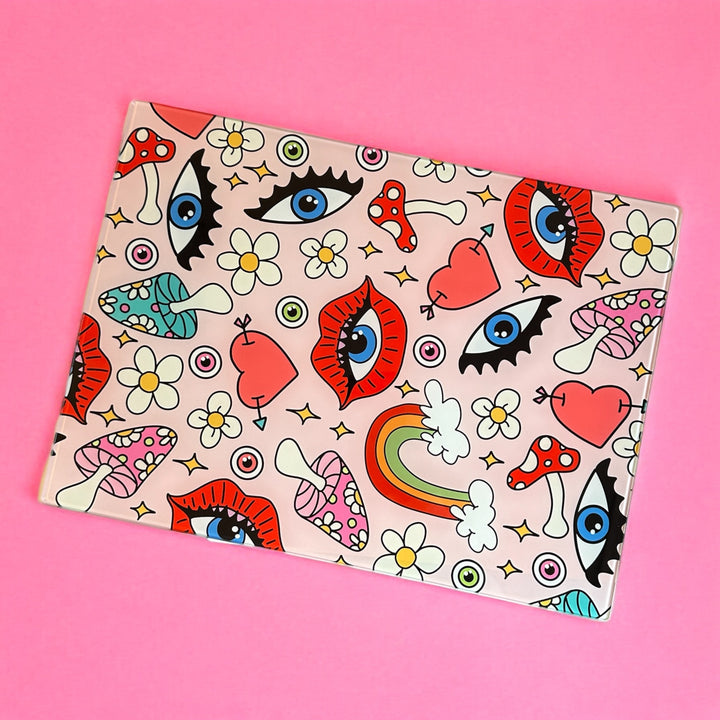 Pink Lips And Eyes Glass Chopping Board