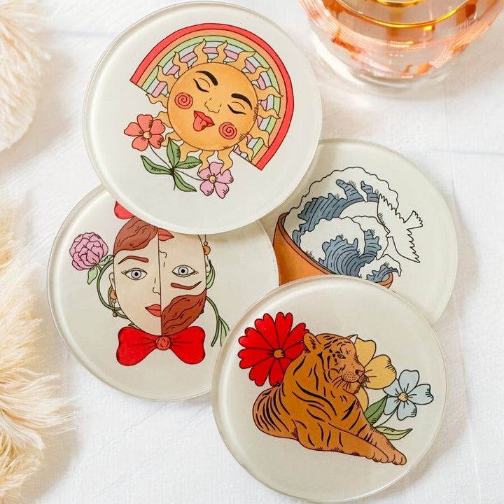 Eclectic Boho Glass Coasters – (Set of 4)