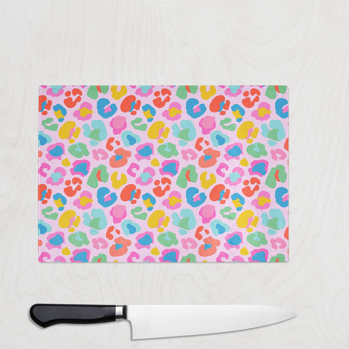 Wild Rainbow Leopard Print Glass Chopping Board - Yililo