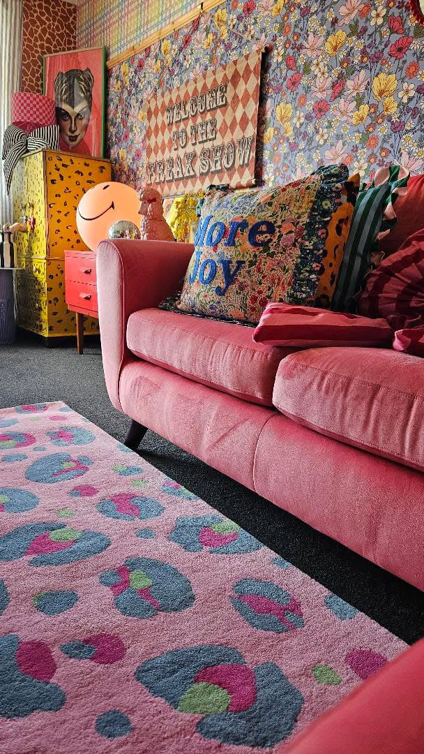 Soft Pink Blue Leopard Print Wool Rug Runner