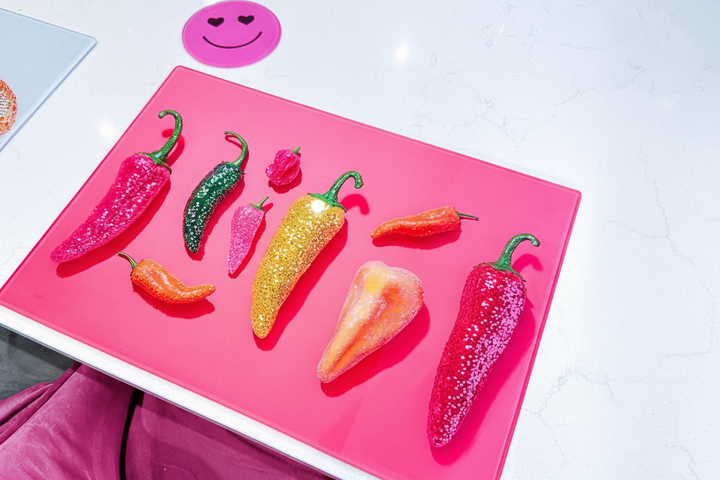 Glitter Chilli Colourful Glass Chopping Board