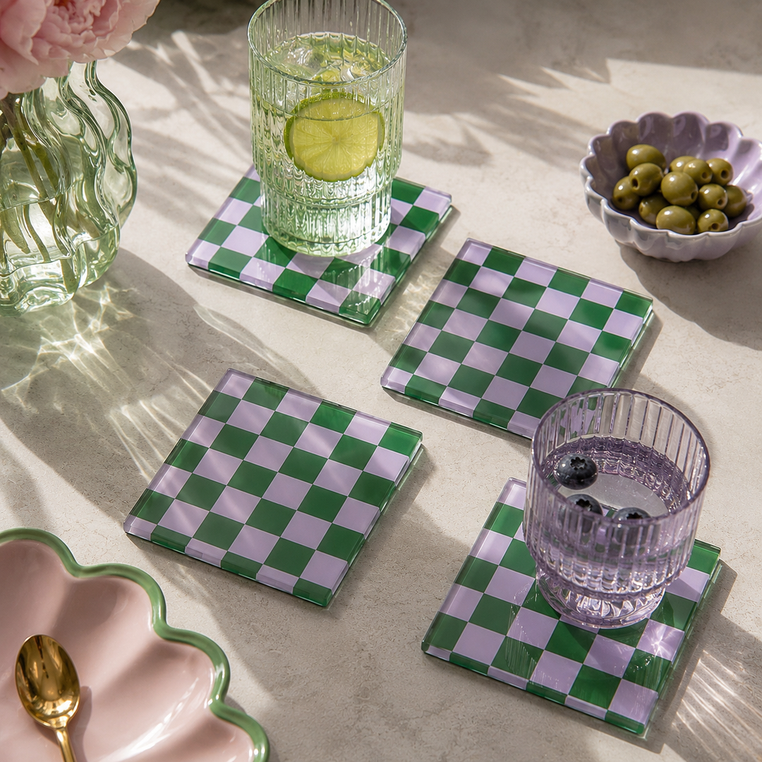 Olive & Rose Glass Coaster Set of 4