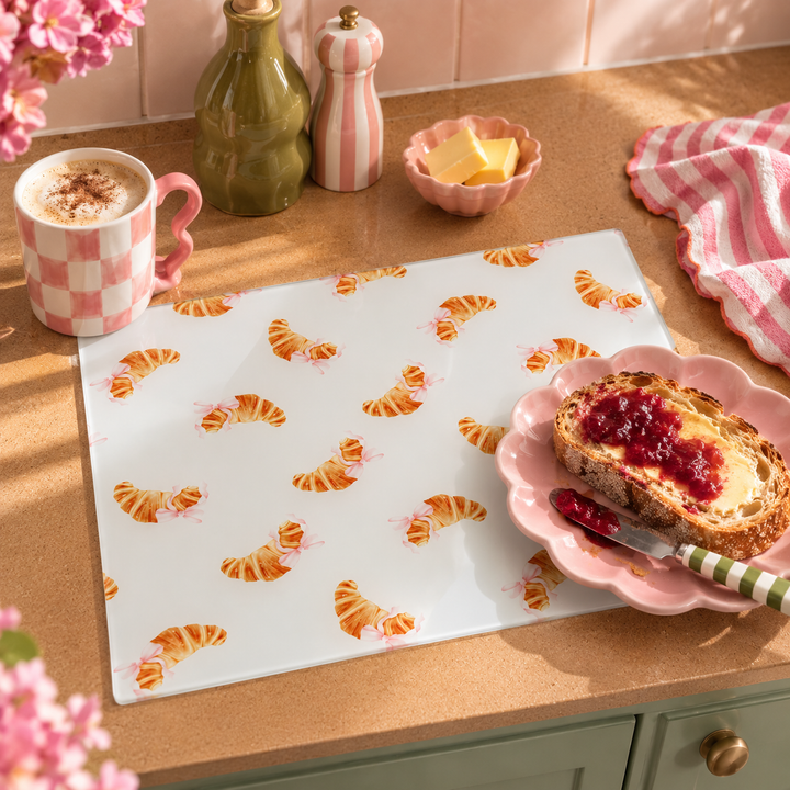 Cute Croissant Glass Chopping Board