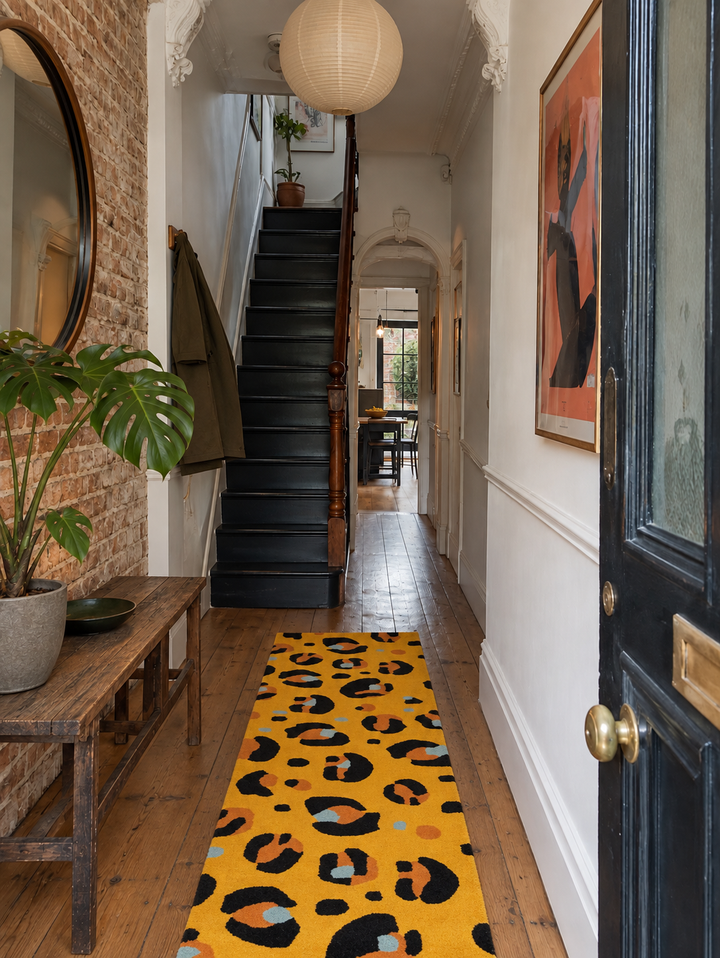 Electric Yellow Leopard Print Wool Rug Runner