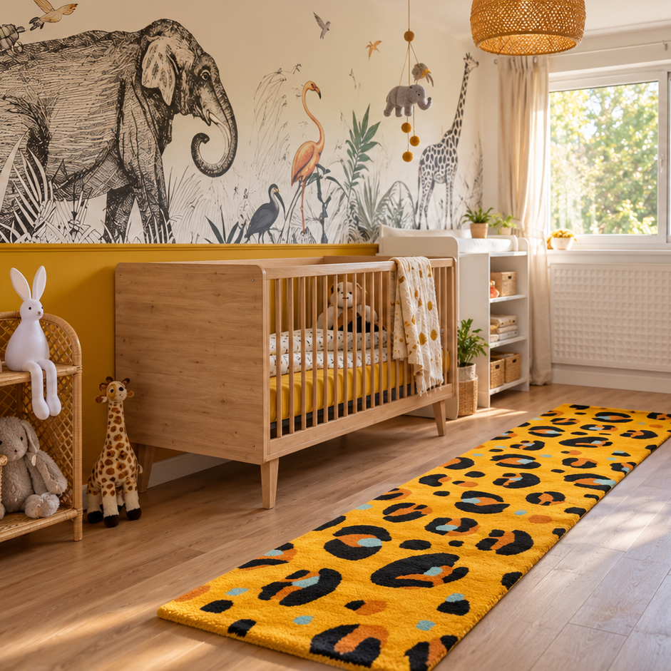 Electric Yellow Leopard Print Wool Rug Runner