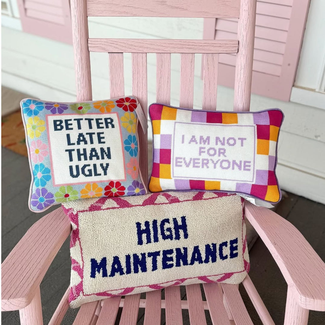 High Maintenance Hooked Wool Cushion