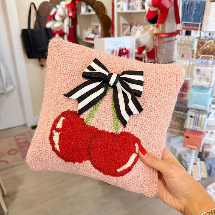 Cherry Cushion with Ribbon Bow Detail