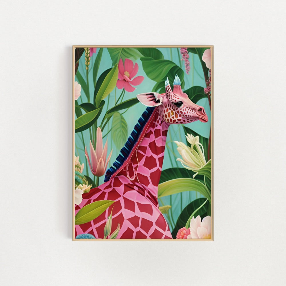 Der rosa Giraffen-Flora-Fine-Art-Druck