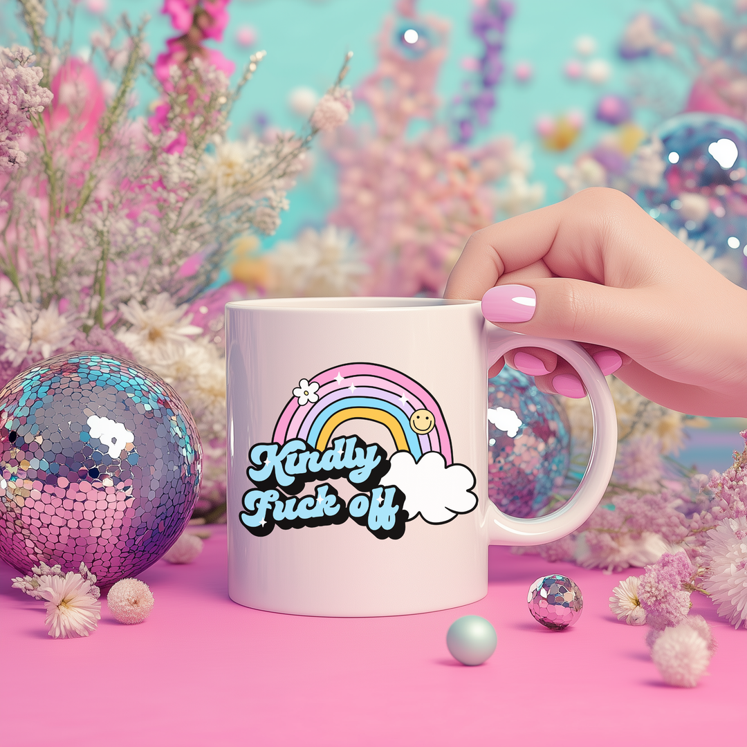 Kindly Fuck Off Rainbow Rude Funny Mug - Yililo