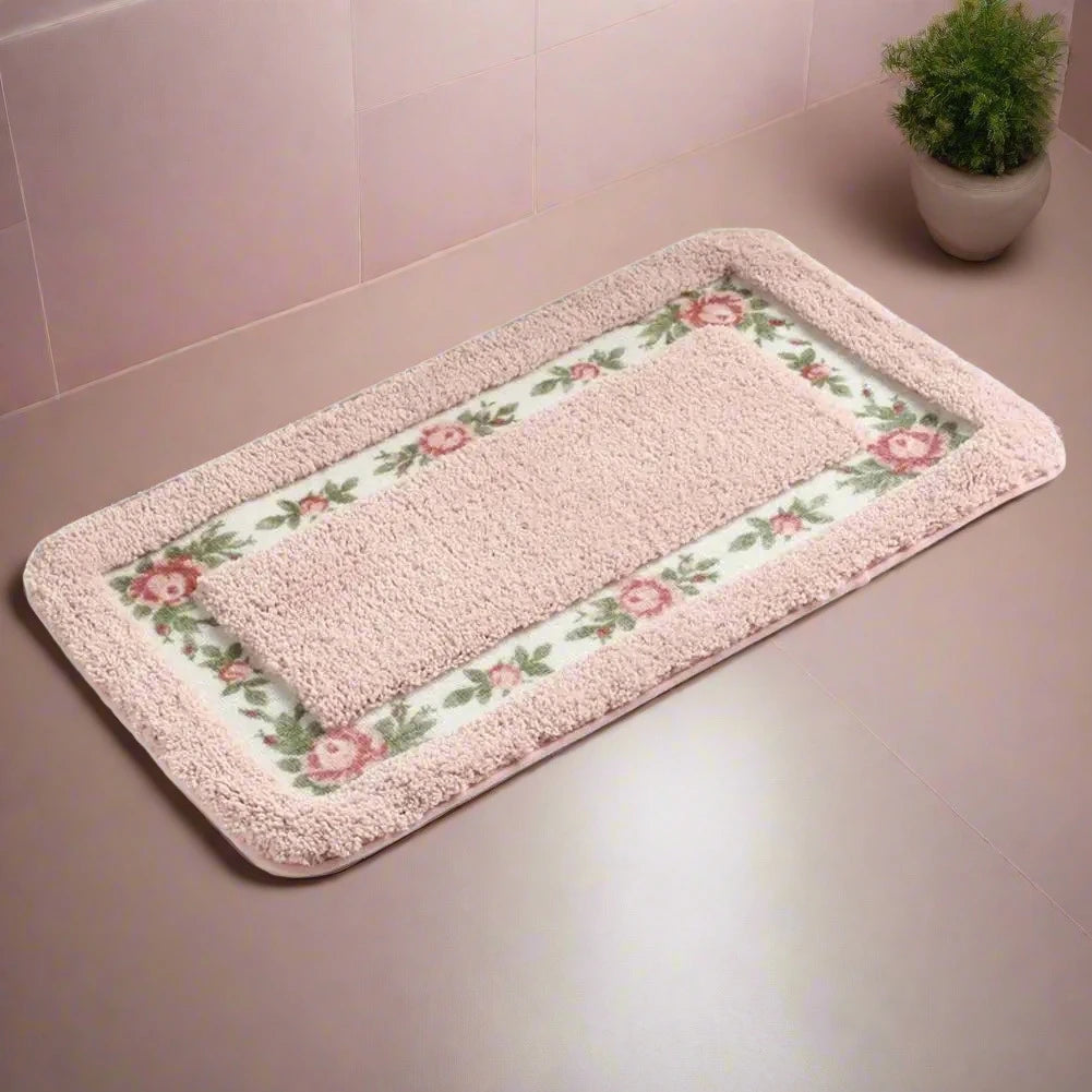 Kitsch Floral Border Bath Mat Rug - Yililo