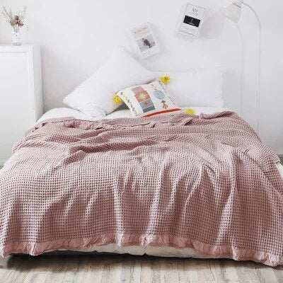 Knitted Waffle Frill Cellular Cotton Blanket - Yililo