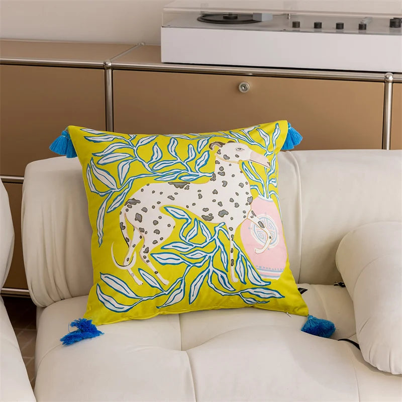 Lime Green Whippet Cushion Cover - Yililo