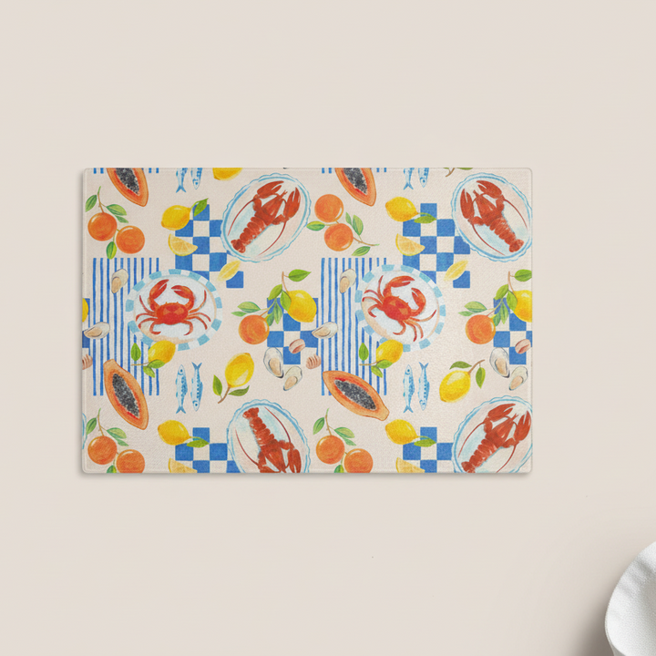 Lobster And Crab Glass Chopping Board