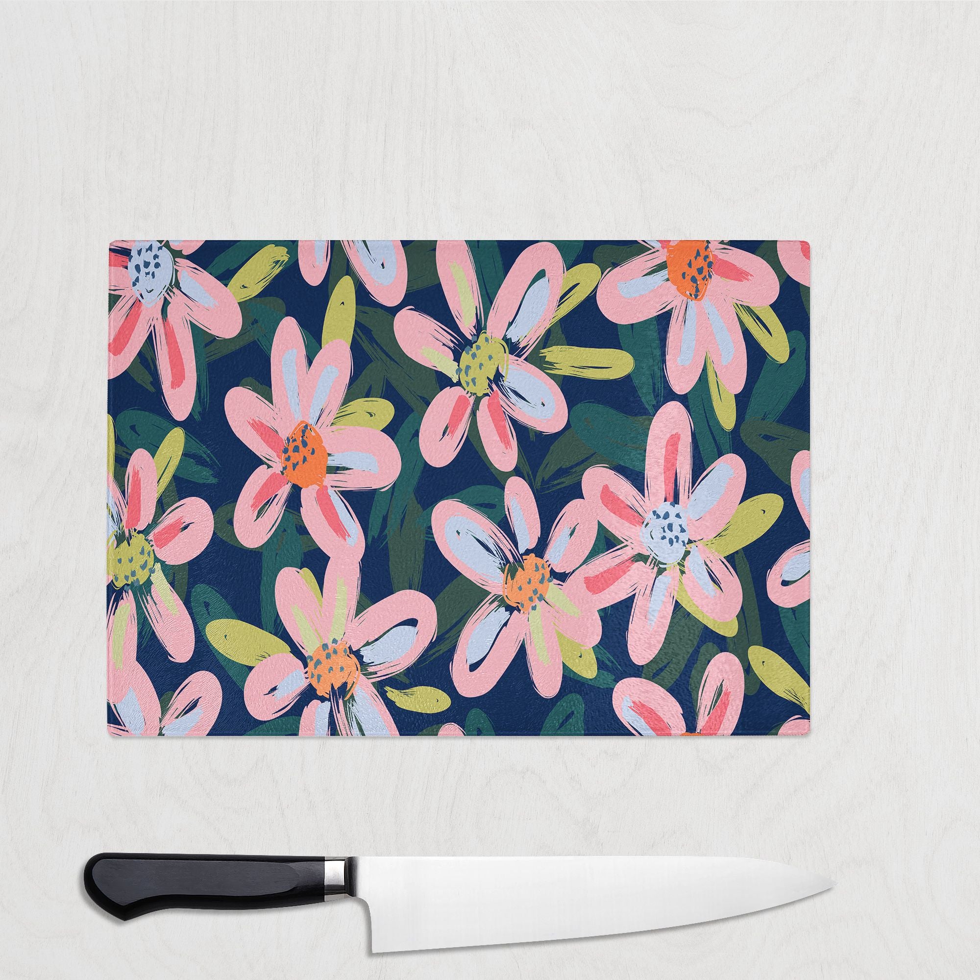 Midnight Bloom Glass Chopping Board