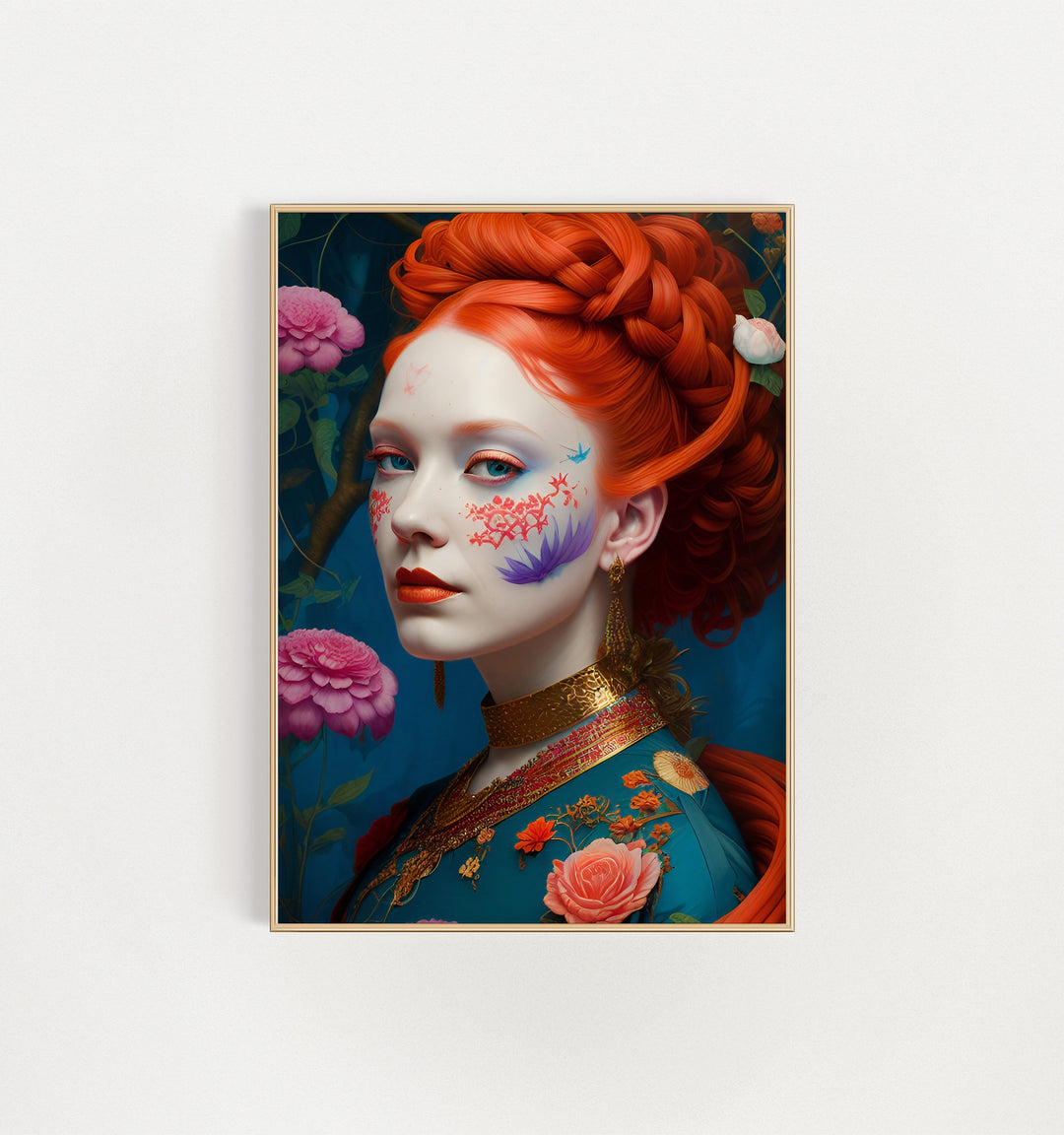 Red Hair And Flowers Wall Art Poster