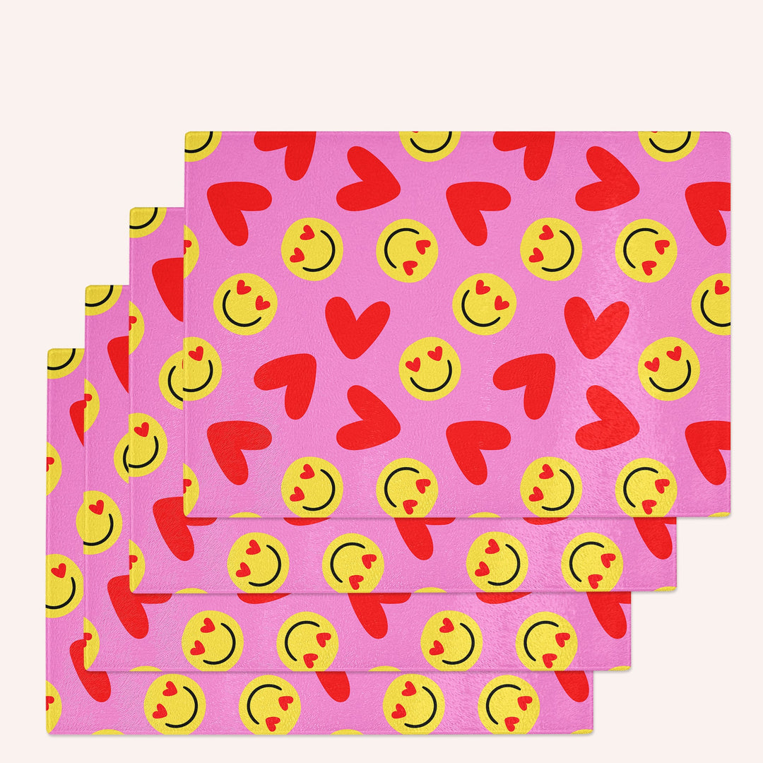 90s Pink Heart And Smiley Glass Placemats
