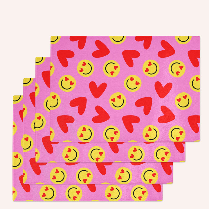 90s Pink Heart And Smiley Glass Placemats