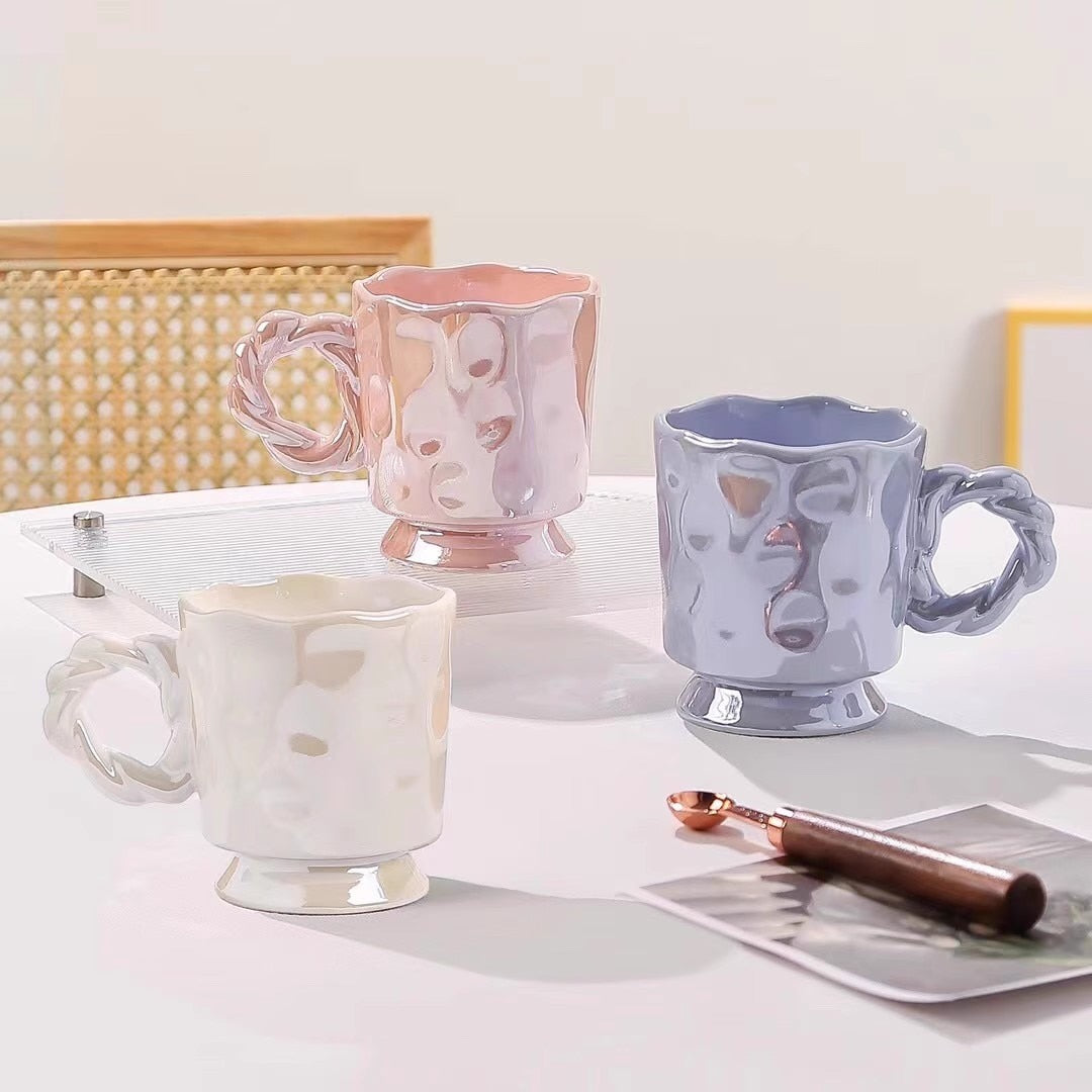 Pearl Effect Rope Handle Cup Lilac Coffee Mug - Yililo