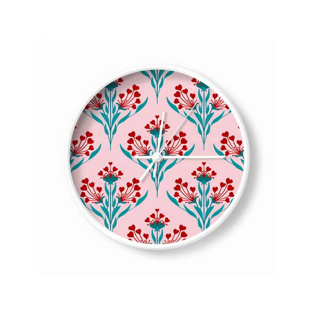 Pink Colourful Flower Print Wall Clock - Yililo