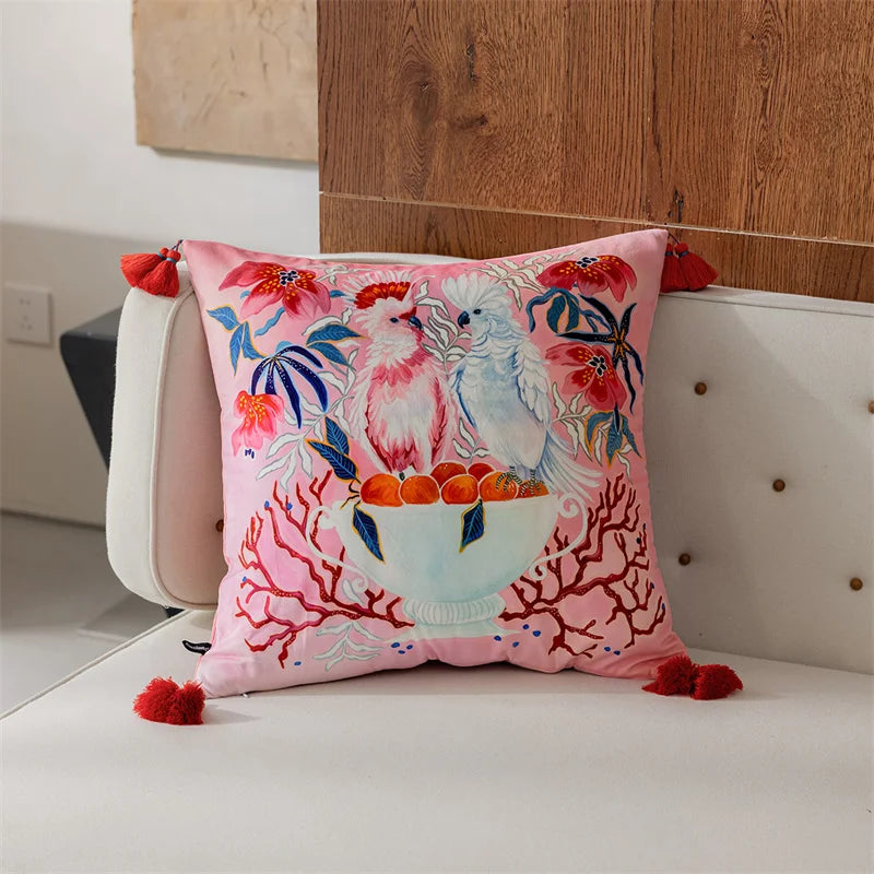 Pink & Coral Parrot Cushion Cover - Yililo