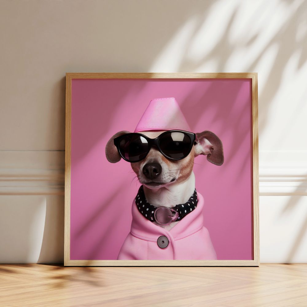 Pink Dog In A Hat Funny Wall Art Poster - Yililo