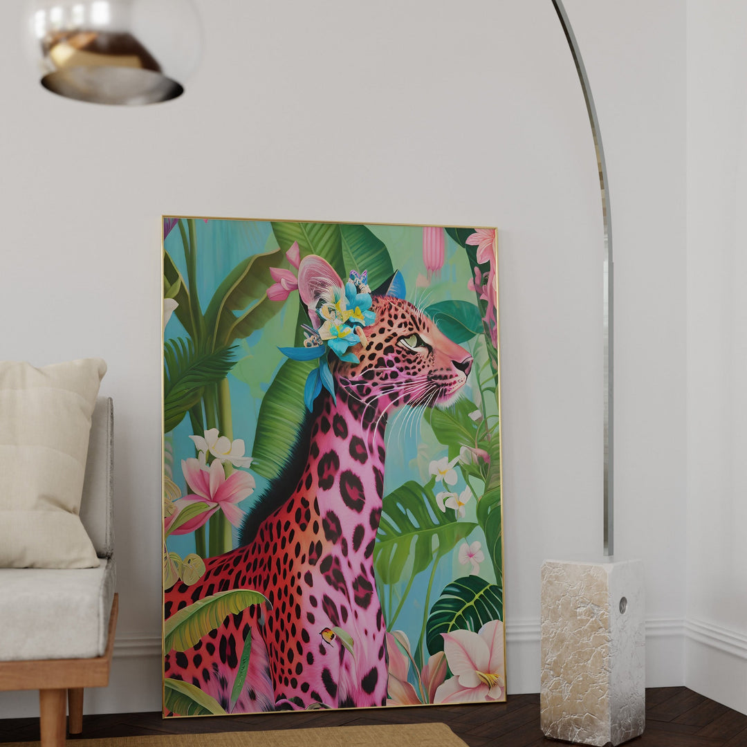 Pink Giraffe Leopard Flora Fine Art Print - Yililo