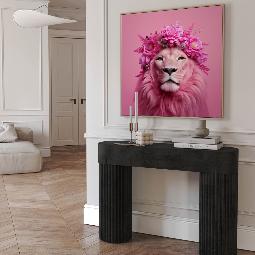 Pink Lion with Flower Crown Wall Art Poster - Yililo