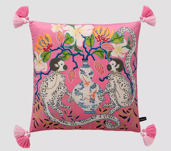 Pink Monkey & Porcelain Cushion Cover - Yililo