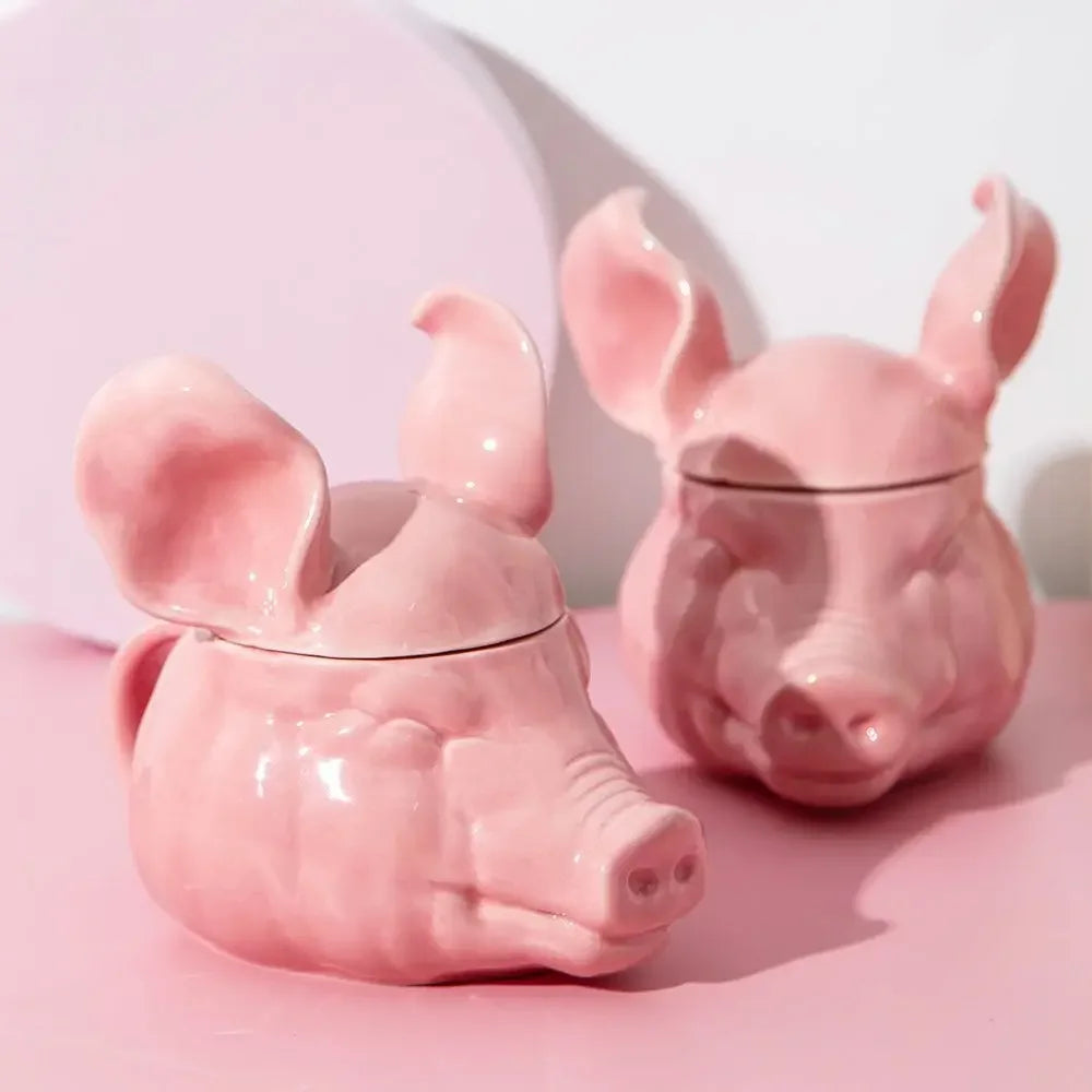 Pink Pig Head Mug With Lid - Yililo