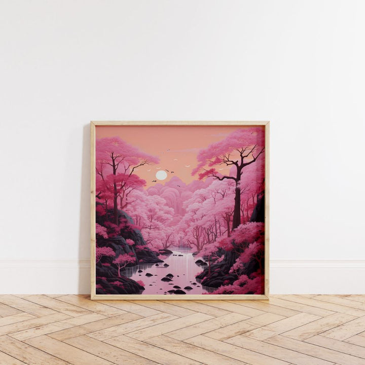 Pink Trees Japanese Style Wall Art Poster - Yililo