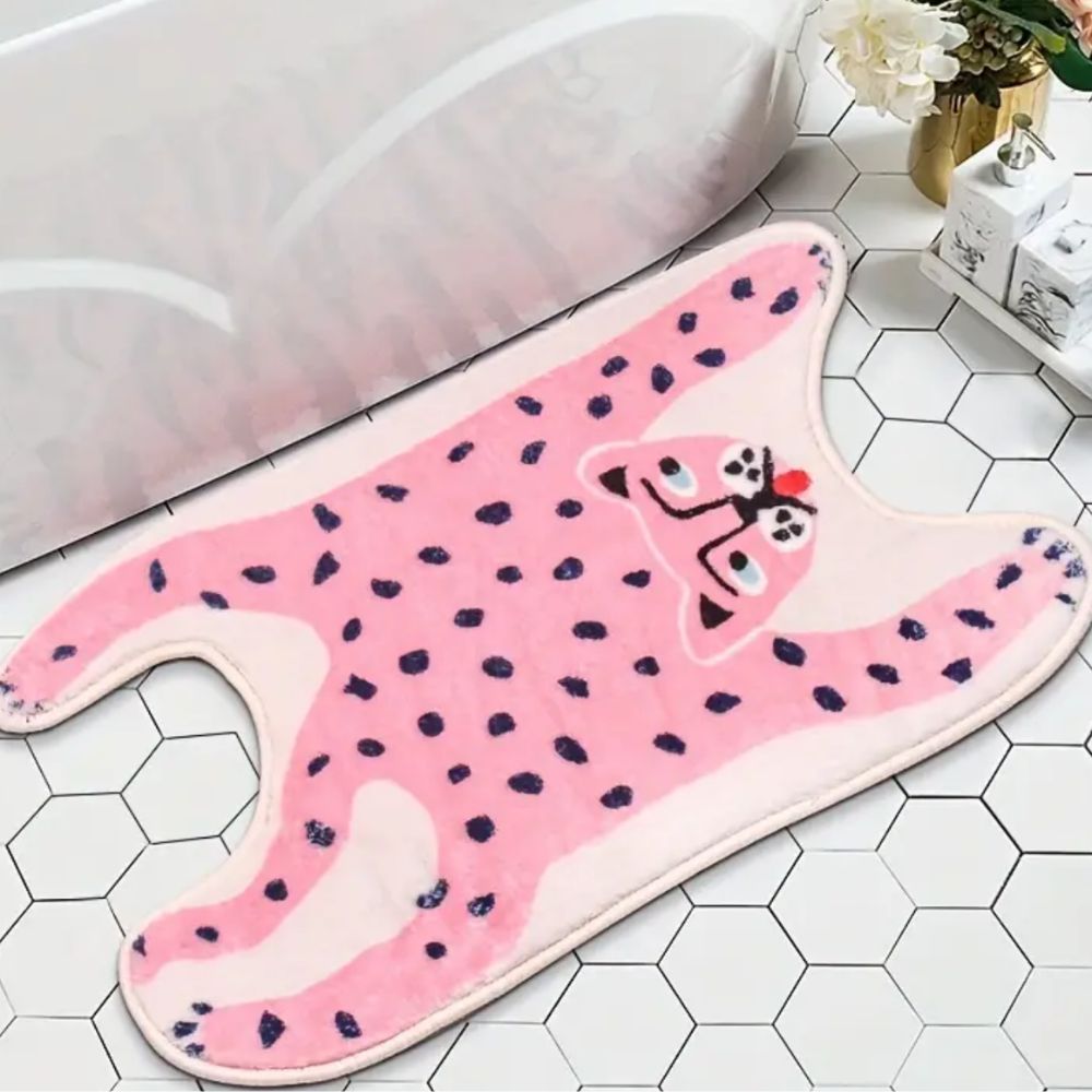 Pink Yellow Leopard Small Bath Floor Mat - Yililo