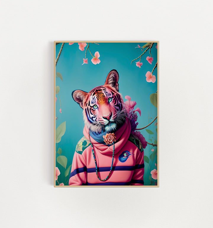 Pink Tiger Hoodie Flora Fine Art Print - Yililo