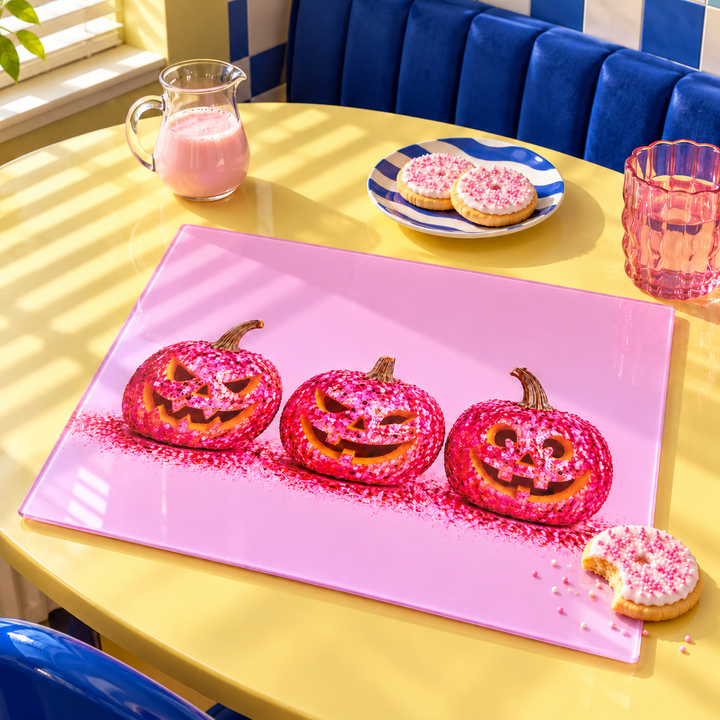 Pink Glitter Pumpkin Glass Chopping Board