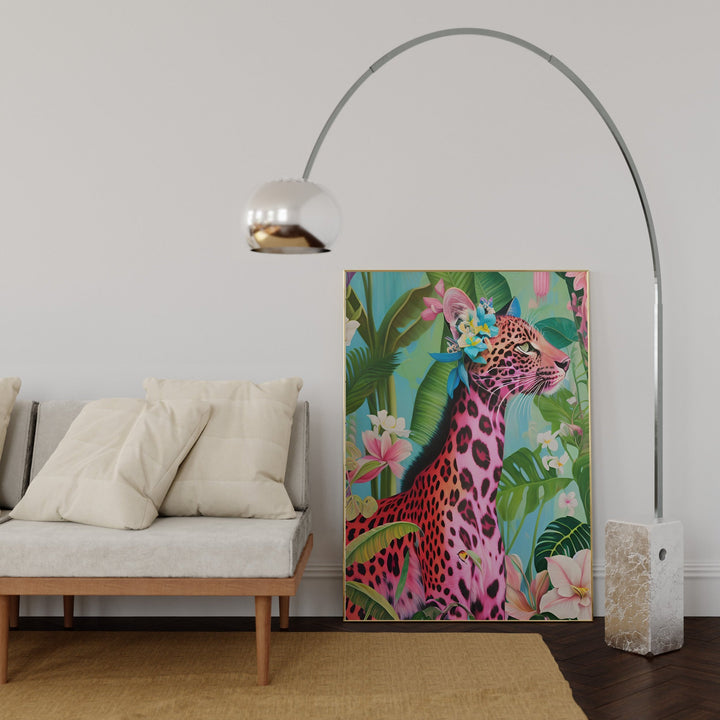 Pink Giraffe Leopard Flora Fine Art Print