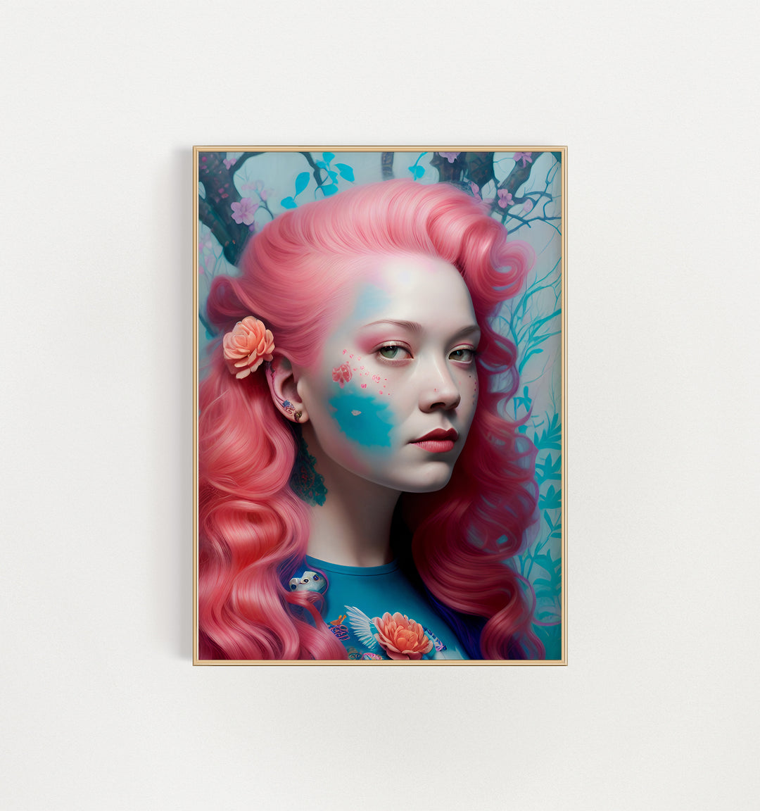 Weird Wall Art Lady With Pink Hair Poster