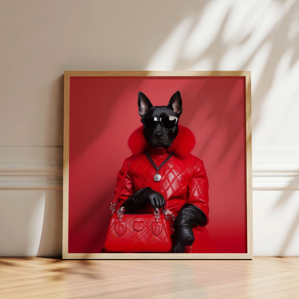 Red Dog With A Bag Funny Wall Art Poster - Yililo