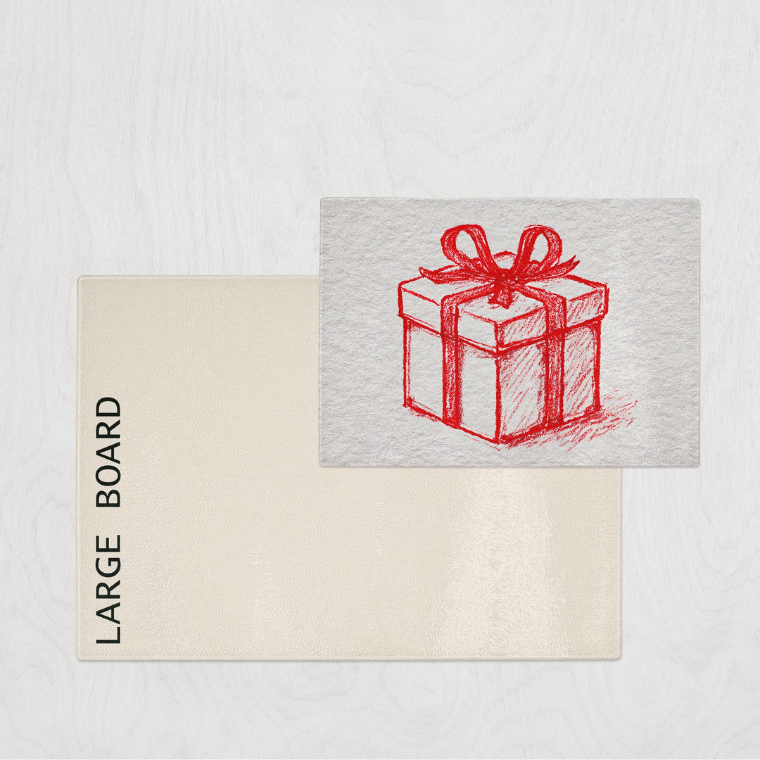 Large board with a red gift box design on a white background