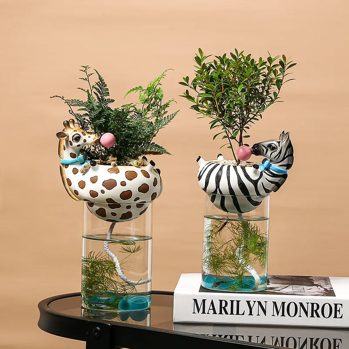 Relaxed Zebra Resin Animal Plant Pot - Yililo