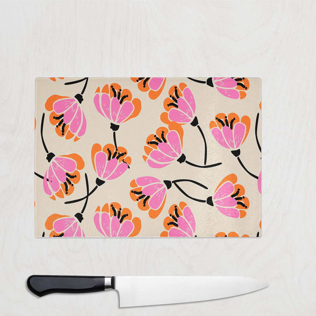 Retro Bloom Glass Chopping Board - Yililo