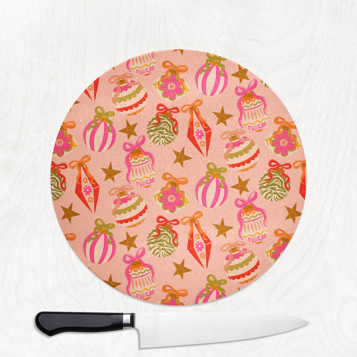 Glitz & Baubles Round Glass Chopping Board